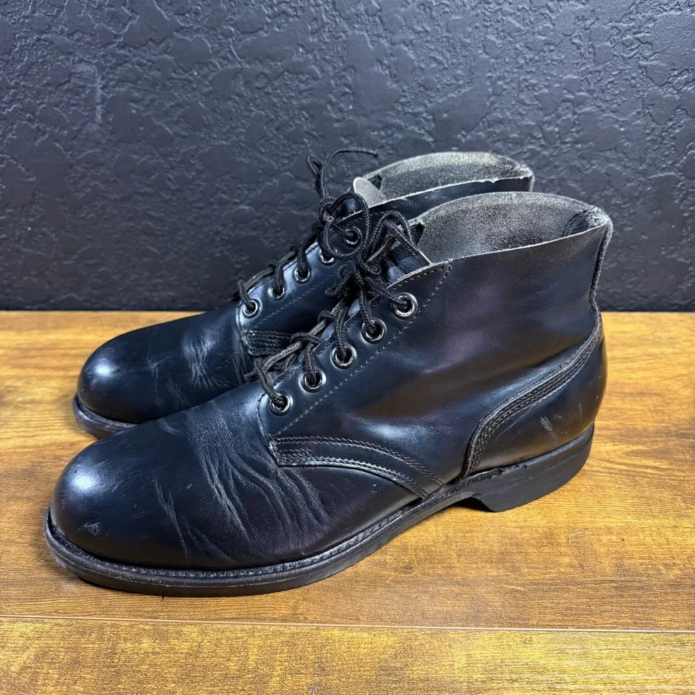 Biltrite 1975 Vintage Black Leather Steel Toe Work Service Boots Mens 10.5